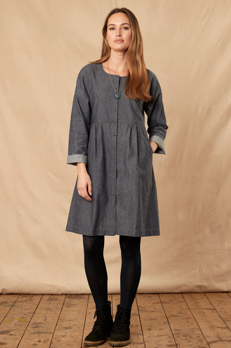 CH3081  Chambray Tunic Shirt Dress
