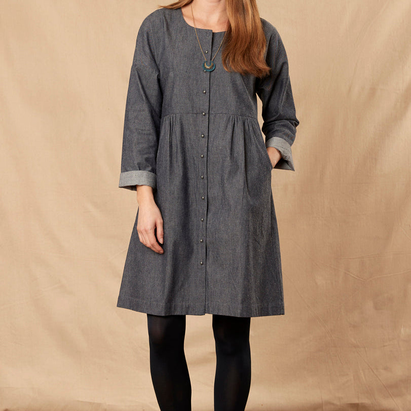 CH3081  Chambray Tunic Shirt Dress